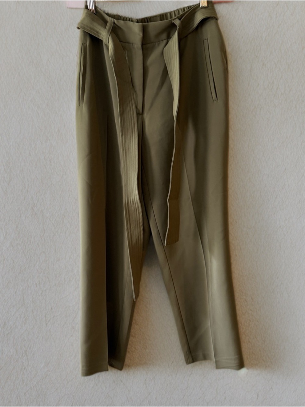 Quince Stretch Crepe Pleated Ankle Pants Olive Green Size 4 Career Office